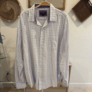Johnston & Murphy White and Blue Casual Button Down Shirt